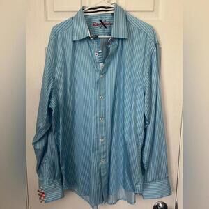Robert Graham Shirt Men - 2XL White & Blue Striped Long Sleeve Button Up Shirt